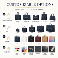 Luxuriöse Marineblaue Papier-Einkaufstasche Schwarzes Bandgriff Goldfolien-Logo Maßgefertigte Größe Bekleidungs-Einzelhandel HONPAK