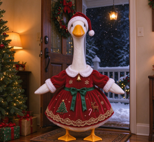Christmas Porch Goose with Red Velvet Santa Dress Outdoor Christmas Yard Decorations - Product Image 5