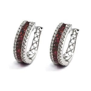 Simple diseño clásico 18k oro blanco Natural diamante y rubí joyería de pendientes de aro para mujeres regalo fiesta de Navidad ropa Casual - Product Image 3