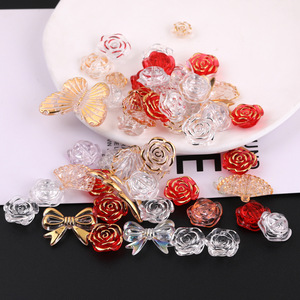 Cuentas acrílicas transparentes con borde dorado de estilo mixto para la fabricación de joyas, 50g, formas mixtas, cuentas sueltas de resina, accesorios para bricolaje - Product Image 1