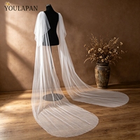 YouLaPan Cape de mariage longue en tulle détachable, voile d'épaule traînant, manches cape transparentes, longueur ras du sol, accessoire cape de mariée à volants
