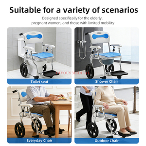 Fauteuil roulant manuel multifonction léger en alliage d'aluminium pliable, fauteuil de bain pour personnes âgées, chaise de toilette - Product Image 4