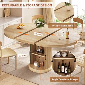 Table à manger ronde extensible en bois SENYU 63'' moderne et peu encombrante avec base sur piédestal pour la maison - Product Image 2