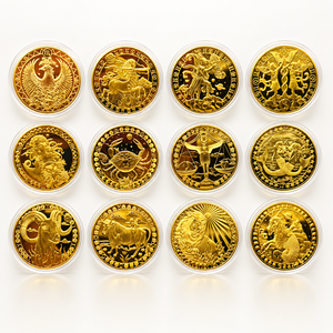 Moneta commemorativa 3D in oro a rilievo con 12 segni zodiacali classici greci 2026, mitologia, con custodia - Product Image 1