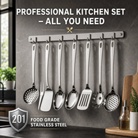 Ensemble d'ustensiles de cuisine en acier inoxydable - Ensemble de 9 ustensiles de cuisine antiadhésifs avec spatule - Meilleurs gadgets et accessoires de cuisine