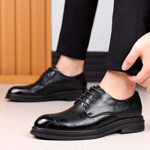 Chaussures Richelieu en cuir pour hommes, à bout pointu, noires, pour mariage d'automne, à semelle souple, à lacets, pour tenue de cérémonie et d'affaires - Product Image 2