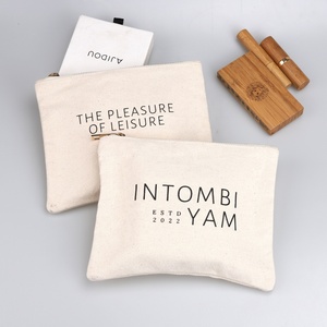 travel makeup pouch price 12 Oz Custom Logo Printing Canvas Zipper Travel Cosmetic Pencil Case Packing Pouch Natural Cotton Canvas Makeup Bag