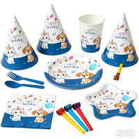 Ensemble de vaisselle jetable en papier pour animaux de compagnie avec motif de dessin animé Lanweier, assiette, serviette, fournitures de fête colorées