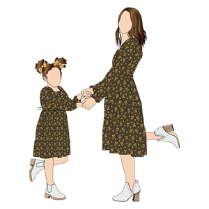 Abiti Coordinati Mamma e Figlia Little Glow, Personalizzati, Lussuosi, Traspiranti, in Tessuto Confortevole, Stile Vintage, Stampa Floreale Autunnale, Maniche Lunghe - Product Image 5