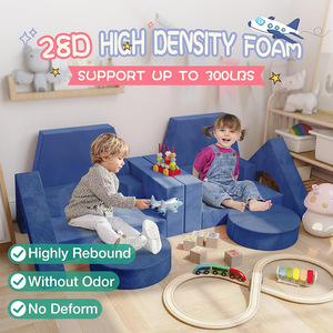 Canapé pour enfants, ensemble de 10 pièces à assembler, forme géométrique, tissu, mousse haute élasticité, structure de jeu intérieure unisexe - Product Image 4