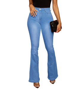 Femmes bleu clair lavé Vintage petit ami jean taille haute Baggy Flare rétro Denim pantalon haute visibilité solide coupe ample - Product Image 2