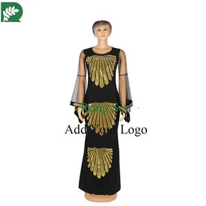 Robe africaine de taille Robe longue extensible avec motifs brillants et manches longues en filet de chauve-souris translucide - Product Image 4