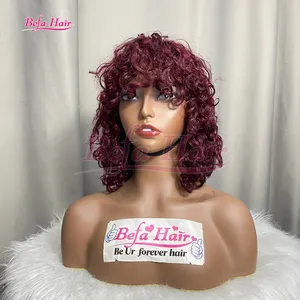 Wig potongan Bob 99J Wig rambut warna kutikula rambut Virgin lurus Wig rambut manusia keriting