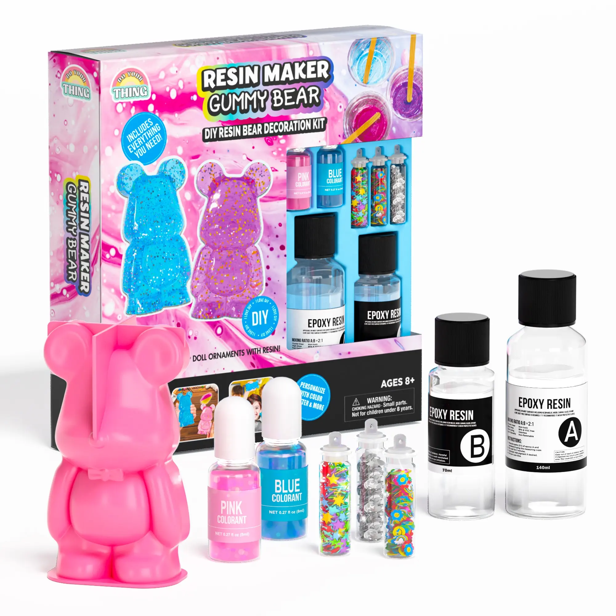 Kit pemula seni Resin beruang Gummy, Kit Resin epoksi kerajinan DIY dan cetakan Set lengkap untuk pemula