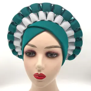 Cappello con turbante in poliestere da donna all'ingrosso in rilievo per capelli <span class=keywords><strong>Bandana</strong></span> copricapo stile indiano Hijab da donna per uso esterno - Product Image 1