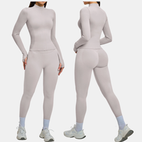 Conjunto de yoga sin costuras para mujer, chaqueta con cremallera, pantalones cortos de cintura alta, leggings, levanta glúteos, ropa deportiva para gimnasio, entrenamiento, fitness.