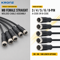Câble de capteur KRONZ M8, droit, 3 broches, femelle, code A, étanche IP67, connecteur circulaire aéronautique
