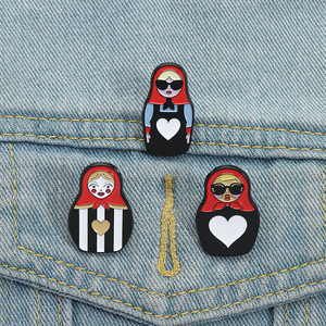 <span class=keywords><strong>Broche</strong></span> en émail motif cœur de dessin animé, poupée <span class=keywords><strong>Matriochka</strong></span> russe, en alliage de zinc, pour veste, sac à dos, chapeau, décoration, cadeau - Product Image 1