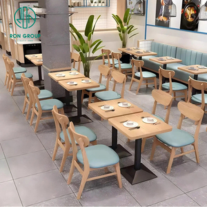 Muebles de Comedor para Cafetería, Mesas Largas de Madera para Cafetería, Silla de Cuero Gris y Conjunto de Asientos de Banco de Sofá Naranja para Muebles de Restaurante - Product Image 2