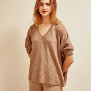 Suéter de Cachemira 100% de Mongolia Interior para Mujer, Talla Grande, Tejido, con Manga Corta - Product Image 3