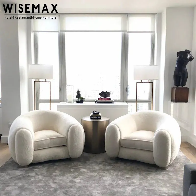 WISEMAX FURNITURE New trend teddy boucle fabric living room furniture beige oversize polar bear sofa sezionale set hotel