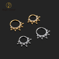 Anneau segmenté articulé en titane plaqué or 16G avec perles de zircon étincelantes pour piercing Daith, septum ou nez