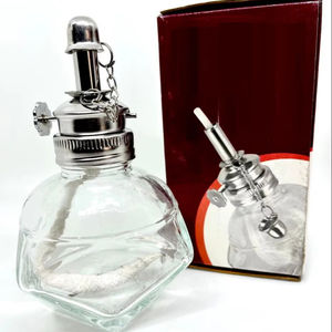 Lámpara de Alcohol de Vidrio, Botella Vacía con Tapa Metálica como Mecanismo de Mecha para Ajustar el Tamaño de la Llama en Mecha Ajustable o Fija - Product Image 1