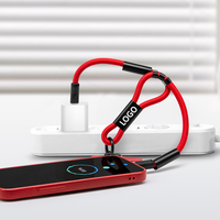 Cordon de téléphone anti-perte 2-en-1 en nylon tressé avec câble de données USB-C à charge rapide PD 60W, sangle de poignet et bandoulière, cadeau promotionnel avec logo OEM