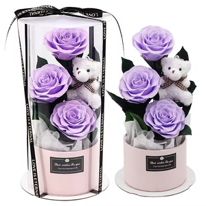 Caja de Regalo con Rosas Preservadas para el Día de San Valentín, Decoración para Bodas y Fiestas, Cajas Cilíndricas de Acrílico con Flores - Product Image 1