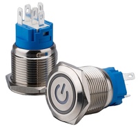 Interrupteur à bouton-poussoir à verrouillage 1NO 1NC à tête plate de 16 mm, petit, avec LED d'alimentation, en acier inoxydable, interrupteur à bouton-poussoir éclairé par LED