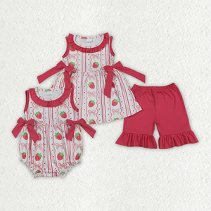 Wholesale Casual Boutique Kids Sisters Matching Clothing Strawberry Print <b>Shorts</b> Set Bubble <b>Romper</b> Summer Girls Clothes - Product Image 1