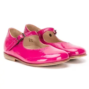 Hochwertige Mädchen Kinder Name Marke Schuhe Fuchsia Pink Lack leder Schnalle Riemen Flache Ballerinas