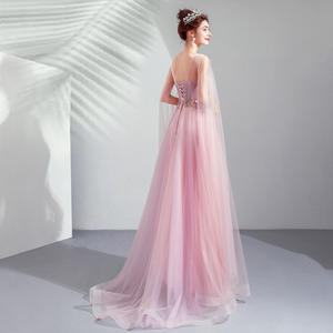 LY-PD0079晚礼服女士正式派对礼服女士舞会裙喇叭袖珠饰蕾丝优雅简约外观 - Product Image 3