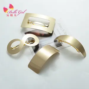 BELLEWORLD Popular Simple Style French Hair Holder Gold Geometry Hollowed-out Polished Mirror Metal Barrette For Thick Hair