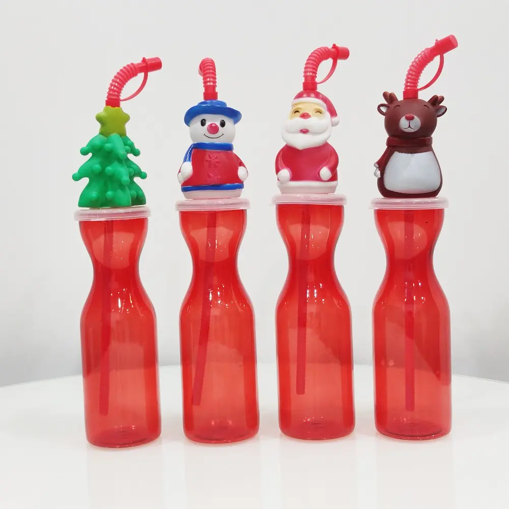 Weihnachts ferien rot Santa Claus Kinder Neuheit Trink flasche Weihnachts mann Naughty Elf Schneemann Stroh Spielzeug der Tasse 500ml 16OZ