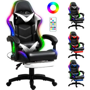 AJUNION Gaming-Stuhl mit Fußstütze Ergonomischer Gamer-Stuhl LED-Beleuchtung Racing-Stuhl Kunstleder 350lbs FSC-Holz Gaming-Sitz - Product Image 1