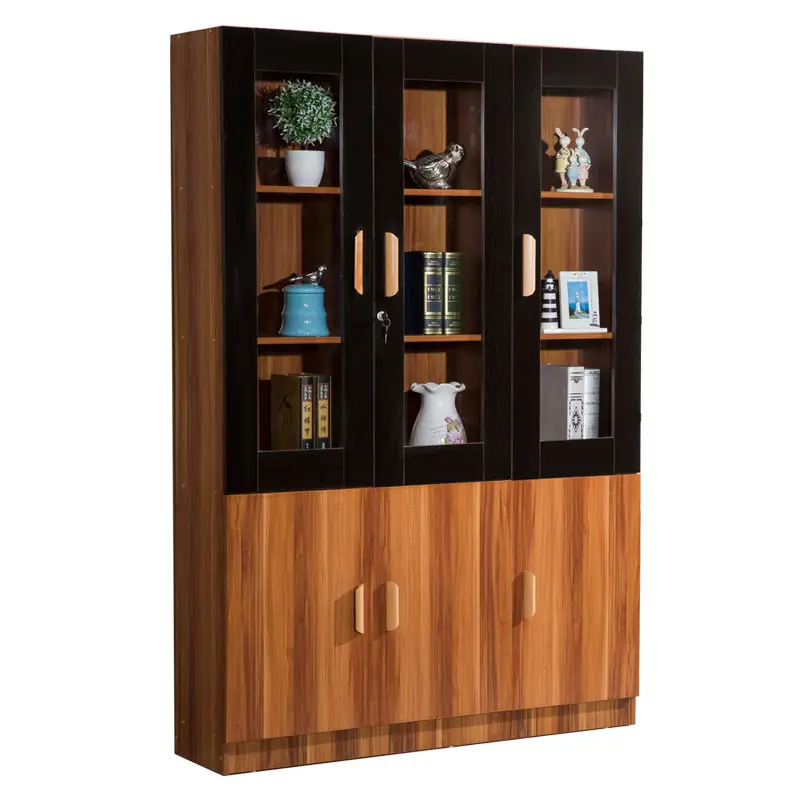 Estantería de madera con puertas de vidrio para libros, modelo de estantería