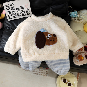 Conjunto Infantil Cálido de Nuevo Estilo para Otoño/Invierno, Ropa de Dormir Gruesa para Niñas con Forro Polar de Lana, <span class=keywords><strong>Pijama</strong></span> de Bebé con Dibujos Animados de Animales - Product Image 4