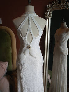 Robe de maternité vintage en <span class=keywords><strong>velours</strong></span> <span class=keywords><strong>blanc</strong></span> de la manor Hong Lichi, reproduction, col en V profond, taille empire, silhouette sirène - Product Image 5