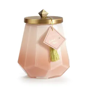 Hexagonal shape vendors wholesale factories octagonal diamond shape Eco Friendly Handled Reusable Soy wax Glass candle