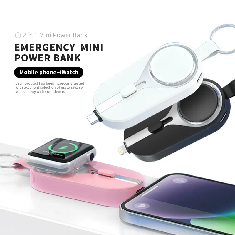 Professional Manufacturer One Button Telescoping Abs Portable Keychain Power Bank With Wireless Charging For Watches For Samsung