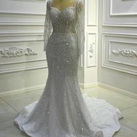 Robe de mariée sirène Y0528 de haute qualité, personnalisable, avec manches longues, sequins élégants et traîne détachable