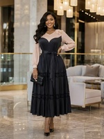 Robe longue plissée élégante Miyake grande taille pour femme, col en V, manches bouffantes, coupe trapèze, pour soirée ou décontractée