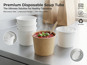 Contenants à emporter compostables et étanches en vrac, bols à <span class=keywords><strong>soupe</strong></span>, gobelets et couvercles en papier kraft de qualité alimentaire, jetables et anti-fuite - Product Image 4