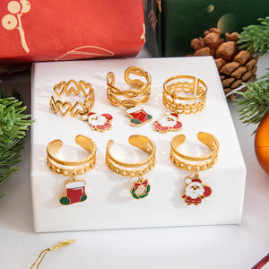 Christmas Cartoon Pendant <b>Rings</b> 18K Gold Plated Women's Jewelry Gift Set - Product Image 1
