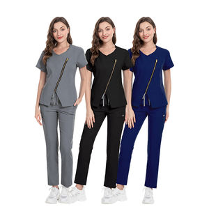 Traje de enfermera de Hospital de manga corta con cremallera a la moda, conjuntos de fregado OEM, uniformes quirúrgicos elásticos, conjuntos de enfermera lavables para quirófano - Product Image 1