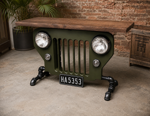 Table console industrielle vintage inspirée des Jeeps, avec plateau en bois, meubles de style automobile pour salon et bureau - Product Image 3