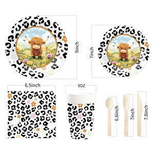 Juego de Decoración para Fiesta de Cumpleaños DAMAI, Venta al por Mayor, Platos de Papel con Diseño de Vaca con Manchas Negras, Mantel, Juego de Vajilla Desechable para Fiesta - Product Image 5