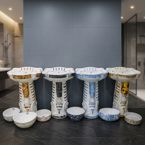 Majesty Flower Hand Printed Rustic Ceramic Pedestal Wash Basin Set Lavabo Sink Stand for Hospital Sanitary Ware - Product Image 3