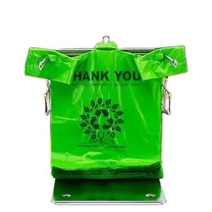 Sacs de shopping en vrac personnalisables, imprimés en sérigraphie, en matériau HDPE résistant à l'humidité, avec poignées vertes, merci - Product Image 1